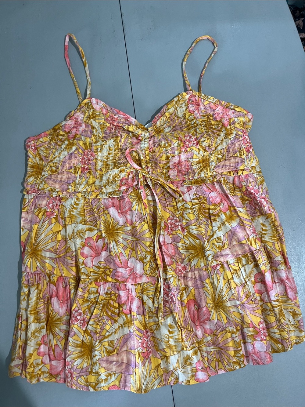 American Eagle Outfitters Yellow & Pink Floral Smocked Cami